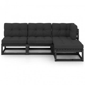 Set mobilier de grădină cu perne, 4 piese, lemn masiv de pin - Img 3