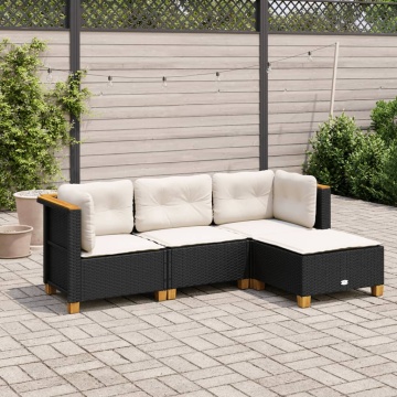 Set mobilier de grădină cu perne, 4 piese, negru, poliratan - Img 1