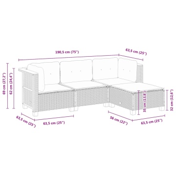 Set mobilier de grădină cu perne, 4 piese, negru, poliratan - Img 7