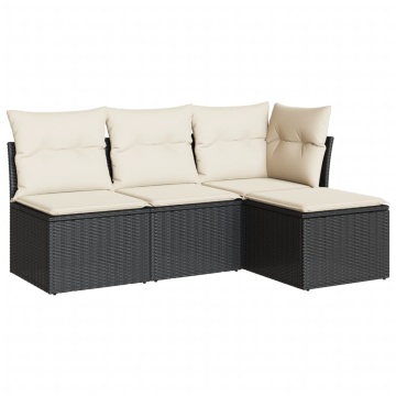 Set mobilier de grădină cu perne, 4 piese, negru, poliratan - Img 2