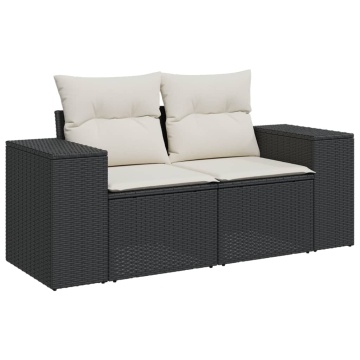 Set mobilier de grădină cu perne, 4 piese, negru, poliratan - Img 4