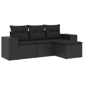 Set mobilier de grădină cu perne, 4 piese, negru, poliratan - Img 2