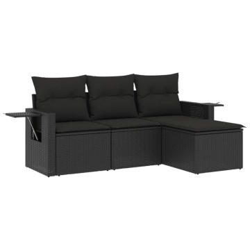 Set mobilier de grădină cu perne, 4 piese, negru, poliratan - Img 2