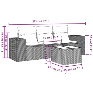 Set mobilier de grădină cu perne, 4 piese, negru, poliratan - Img 3