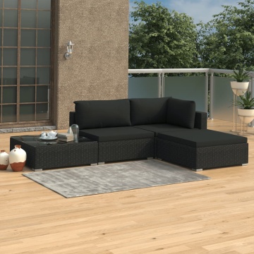 Set mobilier de grădină cu perne, 4 piese, negru, poliratan - Img 1