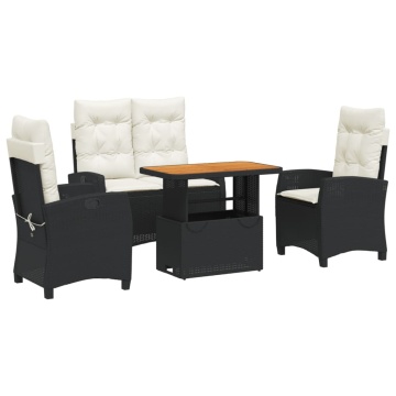 Set mobilier de grădină cu perne, 4 piese, negru, poliratan - Img 2