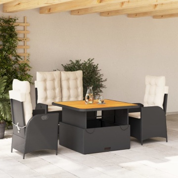 Set mobilier de grădină cu perne, 4 piese, negru, poliratan - Img 1