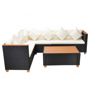 Set mobilier de grădină cu perne, 4 piese, negru, poliratan - Img 4