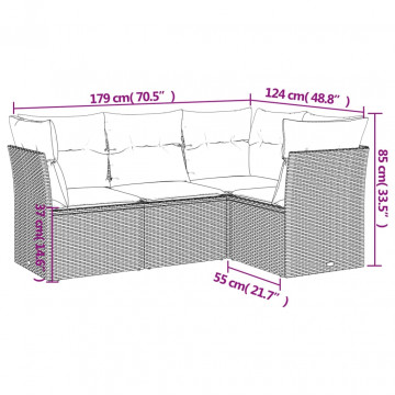 Set mobilier de grădină cu perne, 4 piese, negru, poliratan - Img 3