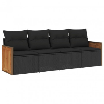 Set mobilier de grădină cu perne, 4 piese, negru, poliratan - Img 2