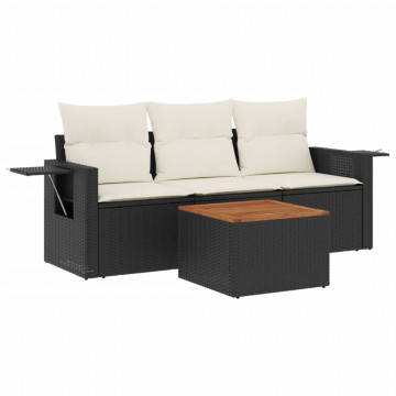 Set mobilier de grădină cu perne, 4 piese, negru, poliratan - Img 2