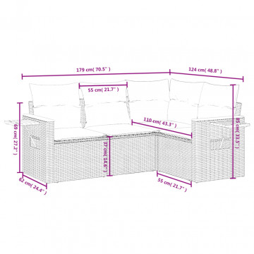 Set mobilier de grădină cu perne, 4 piese, negru, poliratan - Img 7