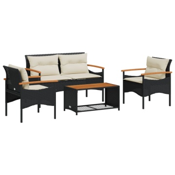 Set mobilier de grădină cu perne, 4 piese, negru, poliratan - Img 2