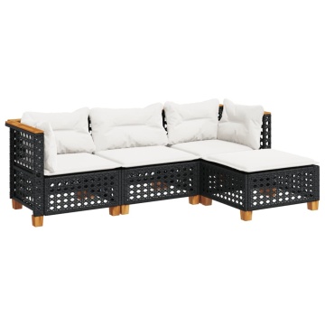 Set mobilier de grădină cu perne, 4 piese, negru, poliratan - Img 2