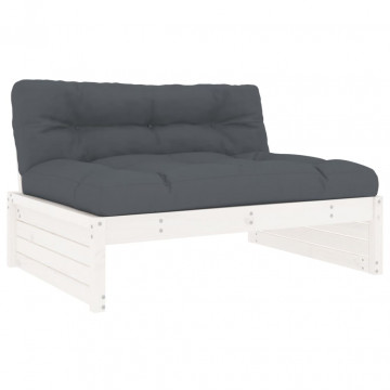 Set mobilier de grădină cu perne, 5 piese, alb, lemn masiv - Img 4