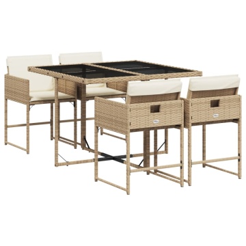 Set mobilier de grădină cu perne, 5 piese, bej, poliratan - Img 2