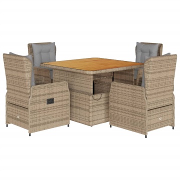 Set mobilier de grădină cu perne, 5 piese, bej, poliratan - Img 2