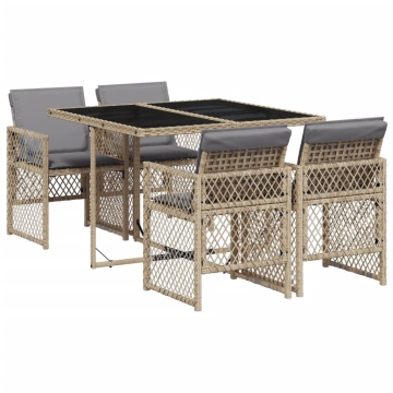 Set mobilier de grădină cu perne, 5 piese, bej, poliratan - Img 2