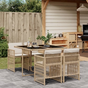 Set mobilier de grădină cu perne, 5 piese, bej, poliratan - Img 1