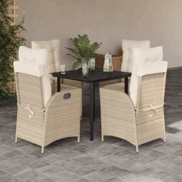 Set mobilier de grădină cu perne, 5 piese, bej, poliratan - Img 1