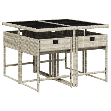 Set mobilier de grădină cu perne, 5 piese gri deschis poliratan - Img 3