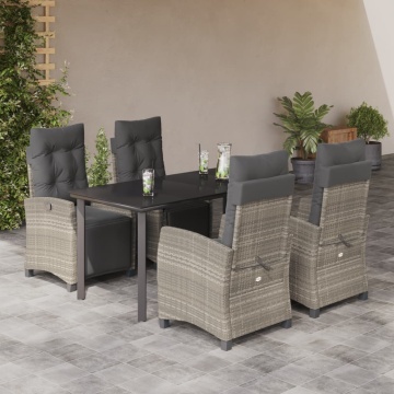 Set mobilier de grădină cu perne, 5 piese gri deschis poliratan - Img 1