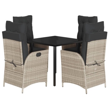 Set mobilier de grădină cu perne, 5 piese gri deschis poliratan - Img 2
