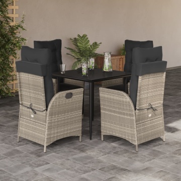 Set mobilier de grădină cu perne, 5 piese gri deschis poliratan - Img 1
