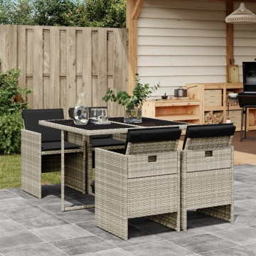 Set mobilier de grădină cu perne, 5 piese gri deschis poliratan - Img 1