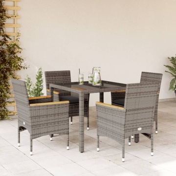 Set mobilier de grădină cu perne 5 piese gri poliratan & sticlă - Img 1