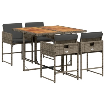 Set mobilier de grădină cu perne, 5 piese, gri, poliratan - Img 2