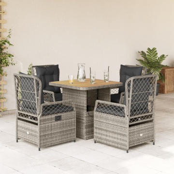 Set mobilier de grădină cu perne, 5 piese, gri, poliratan - Img 1