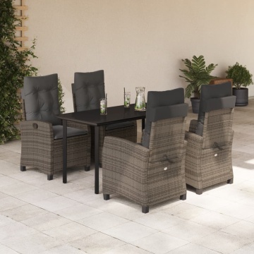 Set mobilier de grădină cu perne, 5 piese, gri, poliratan - Img 1
