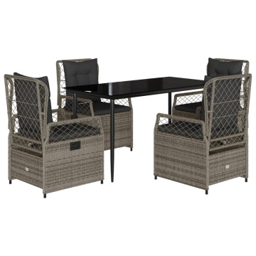 Set mobilier de grădină cu perne, 5 piese, gri, poliratan - Img 2