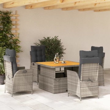 Set mobilier de grădină cu perne, 5 piese, gri, poliratan - Img 1