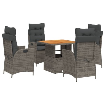 Set mobilier de grădină cu perne, 5 piese, gri, poliratan - Img 2