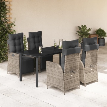 Set mobilier de grădină cu perne, 5 piese, gri, poliratan - Img 1