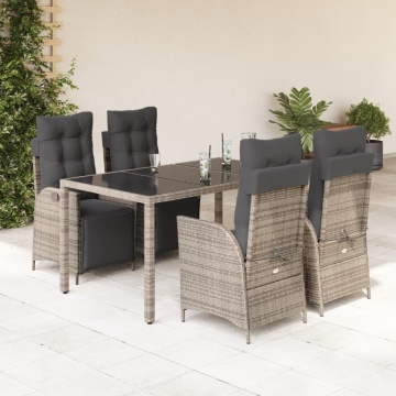 Set mobilier de grădină cu perne, 5 piese, gri, poliratan - Img 1