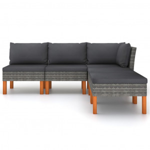 Set mobilier de grădină cu perne, 5 piese, gri, poliratan - Img 2