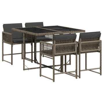 Set mobilier de grădină cu perne, 5 piese, gri, poliratan - Img 2