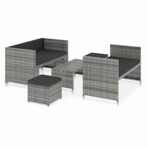 Set mobilier de grădină cu perne, 5 piese, gri, poliratan - Img 2