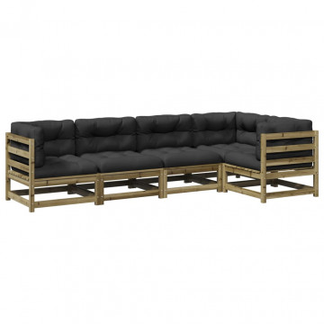 Set mobilier de grădină cu perne, 5 piese, lemn de pin tratat - Img 2