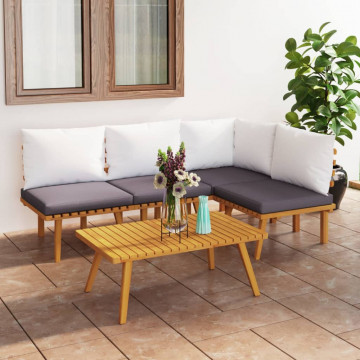 Set mobilier de grădină cu perne, 5 piese, lemn masiv acacia - Img 1