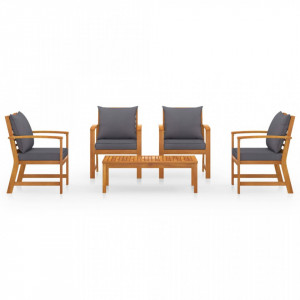 Set mobilier de grădină cu perne, 5 piese, lemn masiv acacia - Img 2