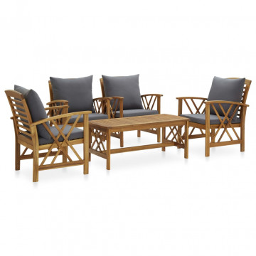 Set mobilier de grădină cu perne, 5 piese, lemn masiv de acacia - Img 1