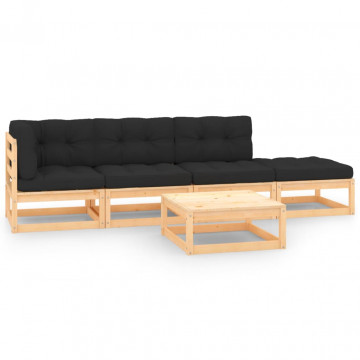 Set mobilier de grădină cu perne, 5 piese, lemn masiv de pin - Img 1
