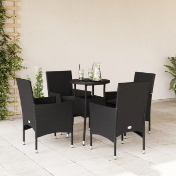 Set mobilier de grădină cu perne 5 piese negru poliratan&sticlă - Img 1