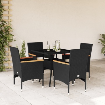 Set mobilier de grădină cu perne 5 piese negru poliratan&sticlă - Img 1