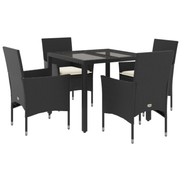 Set mobilier de grădină cu perne 5 piese negru poliratan&sticlă - Img 2