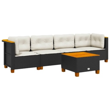 Set mobilier de grădină cu perne, 5 piese, negru, poliratan - Img 2